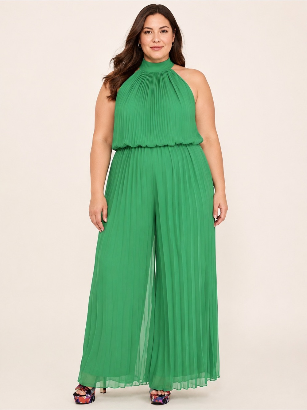 NWT Meghan Los Angeles Wild Orchid Emerald Pleated Jumpsuit XL